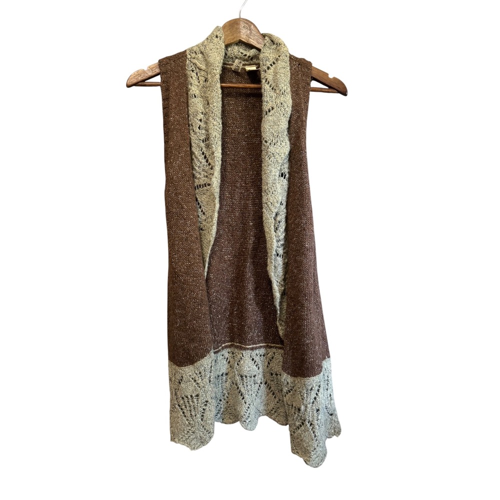 BKE Sweater Vest Womens M Brown Excellent Longline Open Front Pointelle Knit